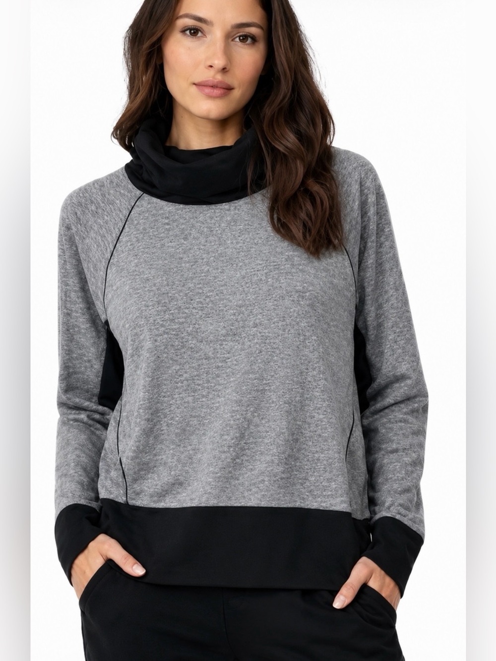 VICTORIA’S SECRET SPORT VSX Heather Gray & Black Cowl-Neck Sweatshirt